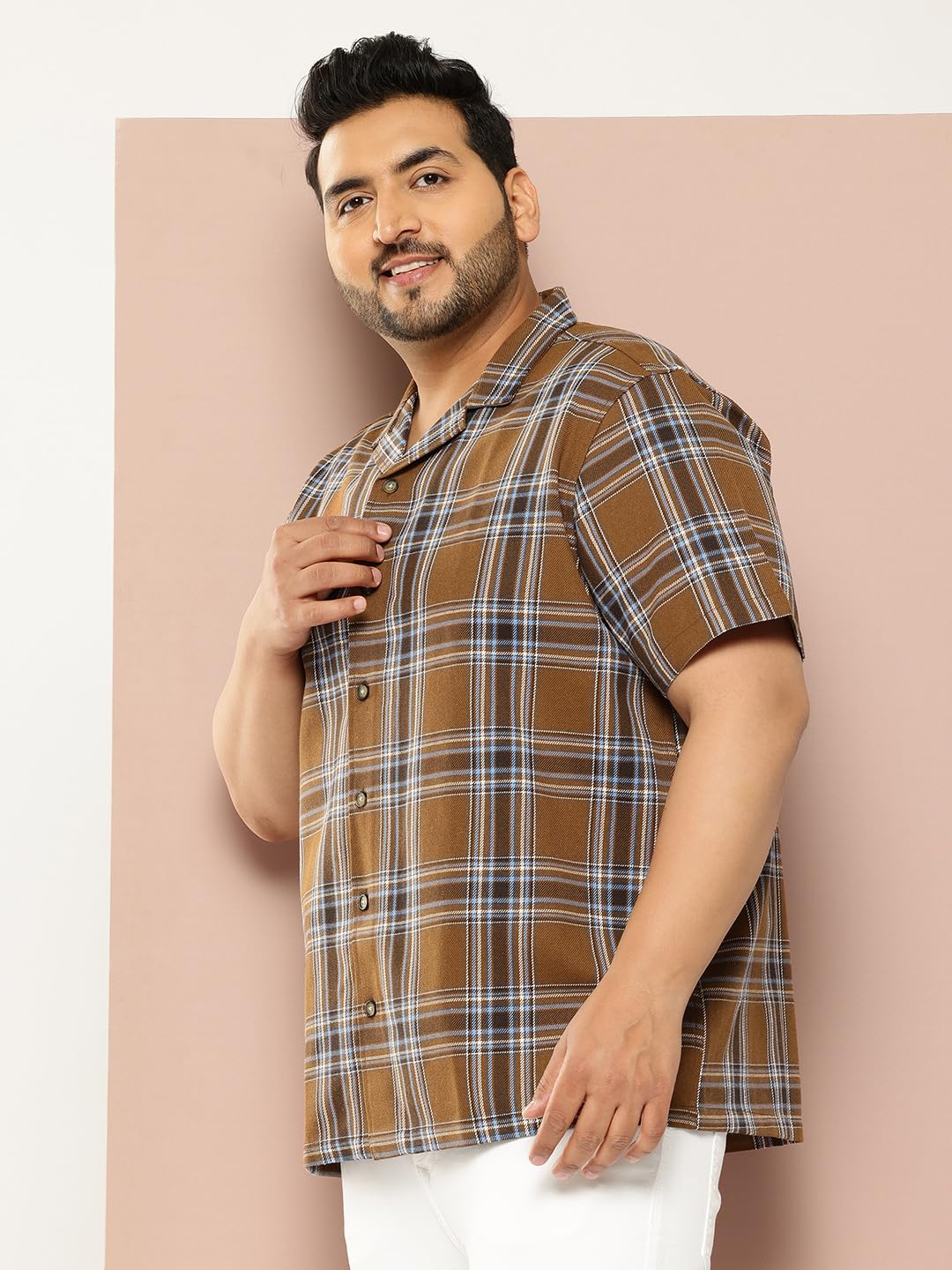 Thomas Scott Hombre | Talla grande | Estampado a cuadros | Tejido de algodón | Camisa - Ajuste regular | Manga corta