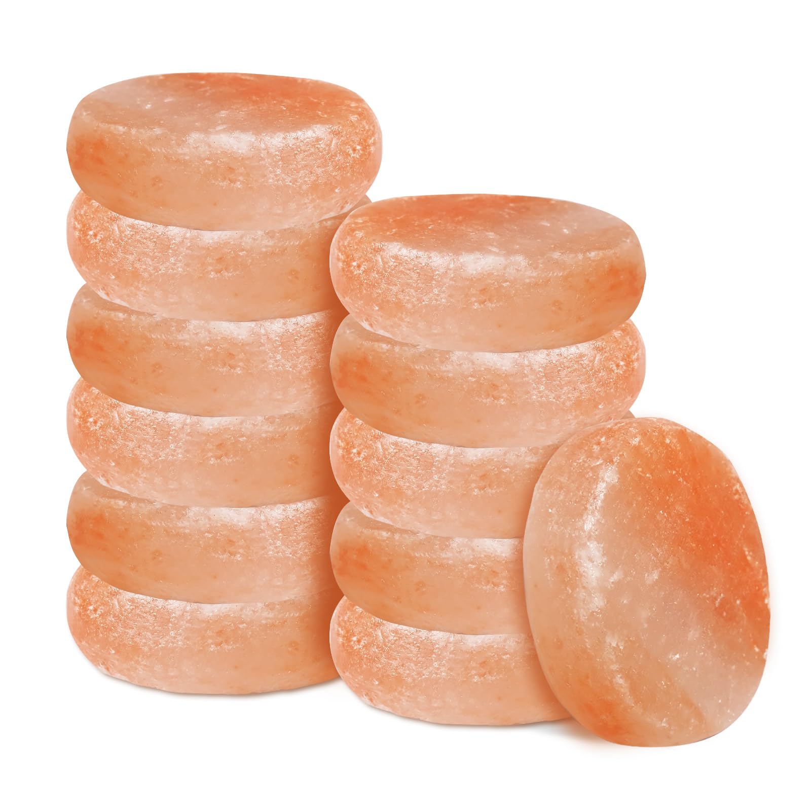 Photo 1 of TANEMUDO 12 Pcs Flat Oval Massage Stone 3.5 x 1 x 2.6 Inch Crystal Hand Carved Stone Pink Himalayan Salt Massage Therapy Heated Warmer Rock for Salt and Sugar
