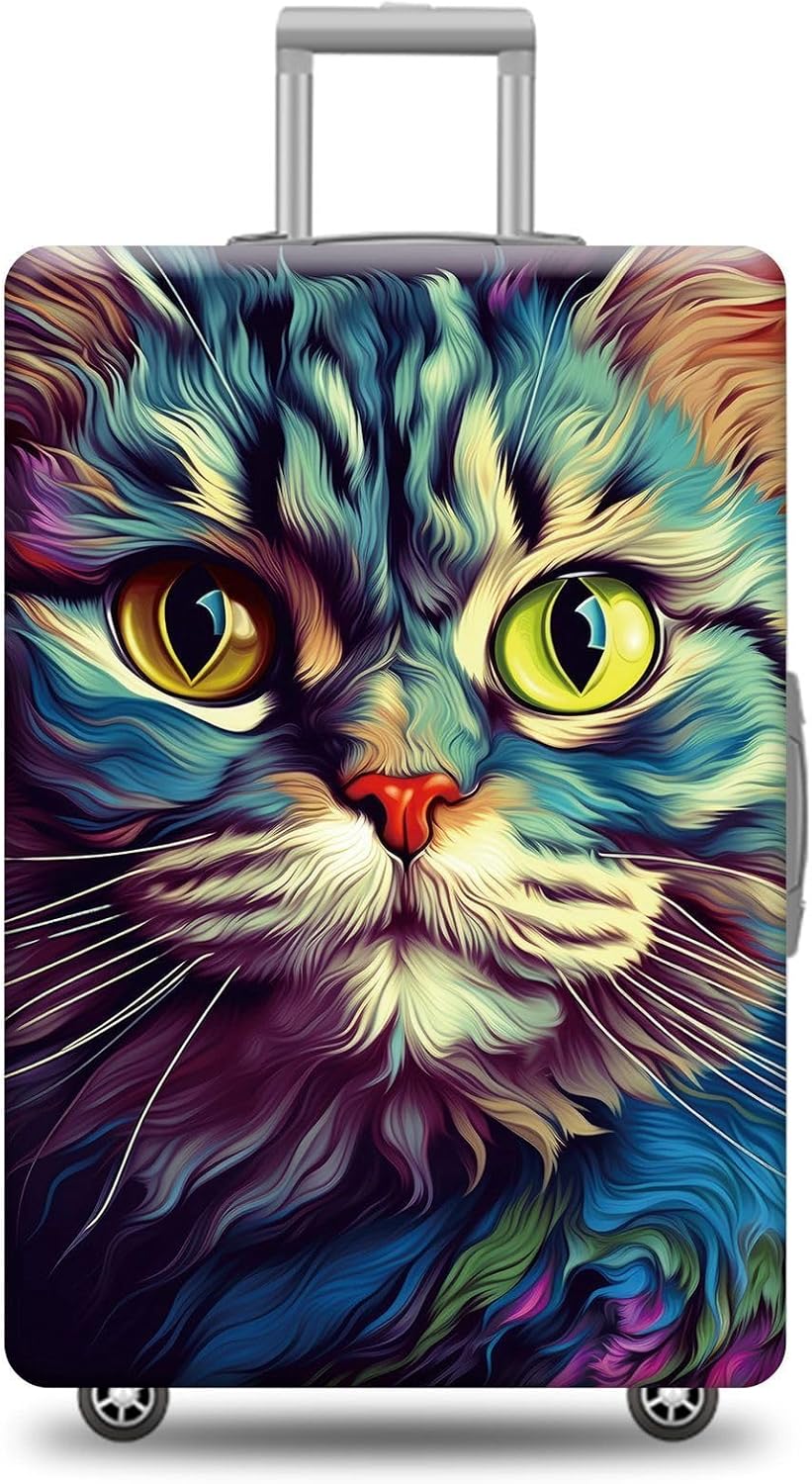 Personalized Luggage Cover Cute American Curl Exotic Shorthair Cat Suitcase Protector Washable Elastic Baggage Cover For Pet Lovers Fits 18"-32" Luggage Style 7