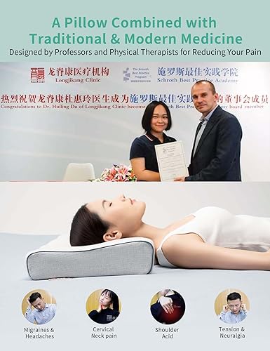 Miniatura 7 de LONG'S Almohada cervical para el cuello para aliviar el dolor, diseño ergonómico de espuma viscoelástica ajustable para dormir, almohada ortopédica