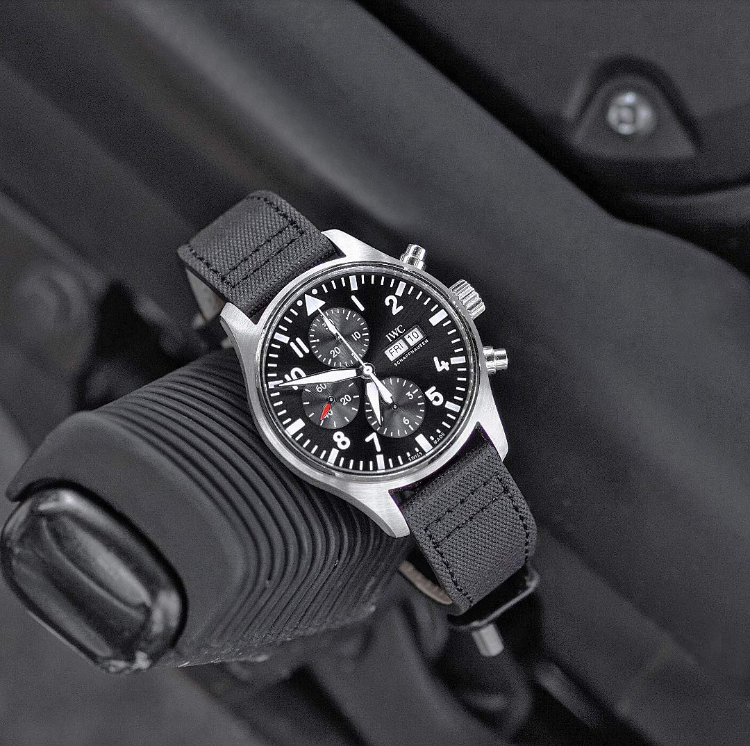 B & R Bands IWC Pilot Style Aviation Watch Band Straps - 20mm 21mm 22mm (20mm, Black Tactical)