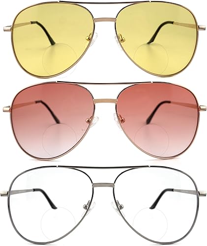 Miniatura 8 de SOPHILY Paquete de 3 lentes de sol bifocales de lectura para mujeres y hombres, lentes de sol de aviador, lentes degradados, UV400 +2.50