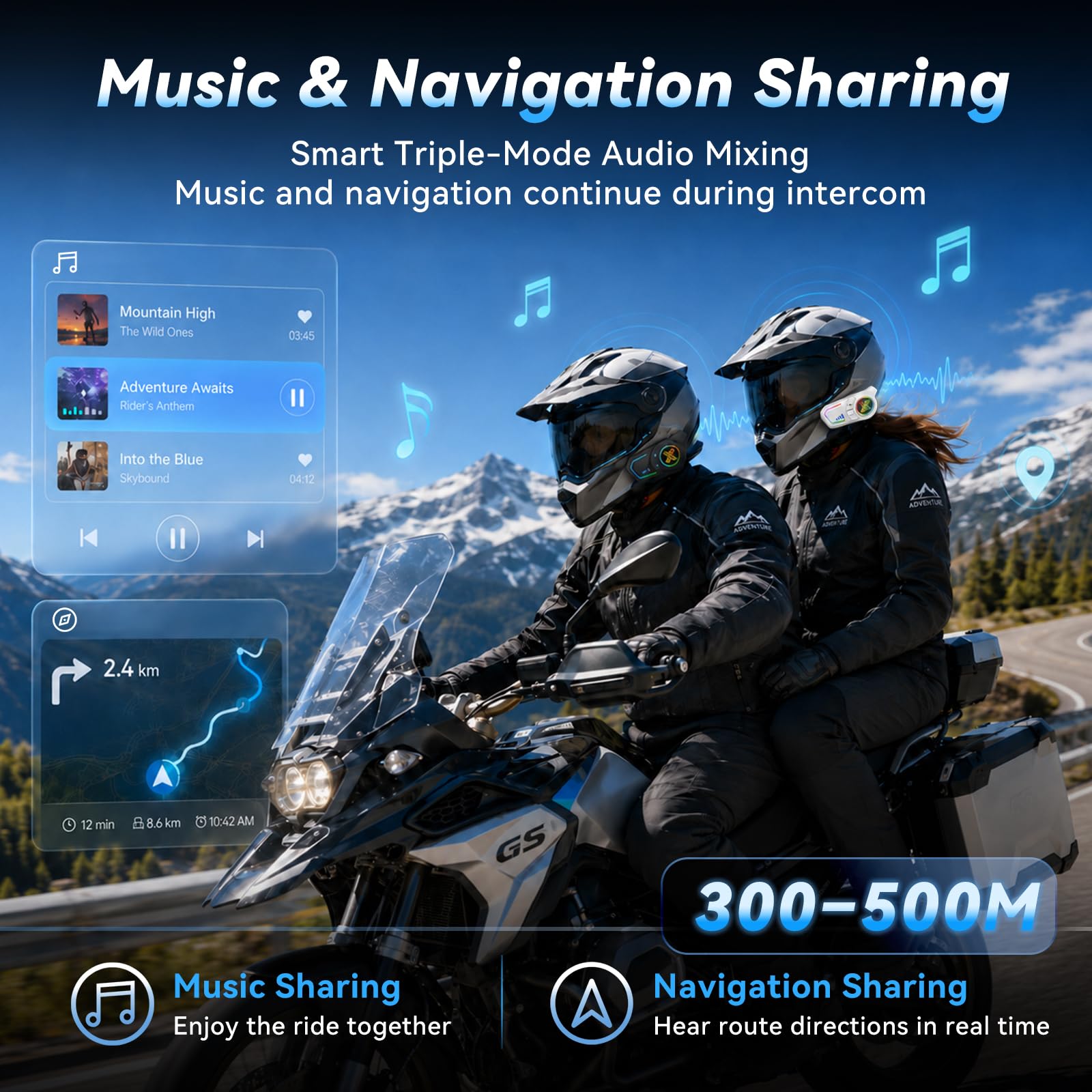 F20Pro - Cuffie per moto, intercom per 2 conducenti fino a 1000 m, Bluetooth 6.1, accoppiamento universale, condivisione musicale, cancellazione del rumore CVC e DSP, IP67, con vivavoce, 2 pezzi