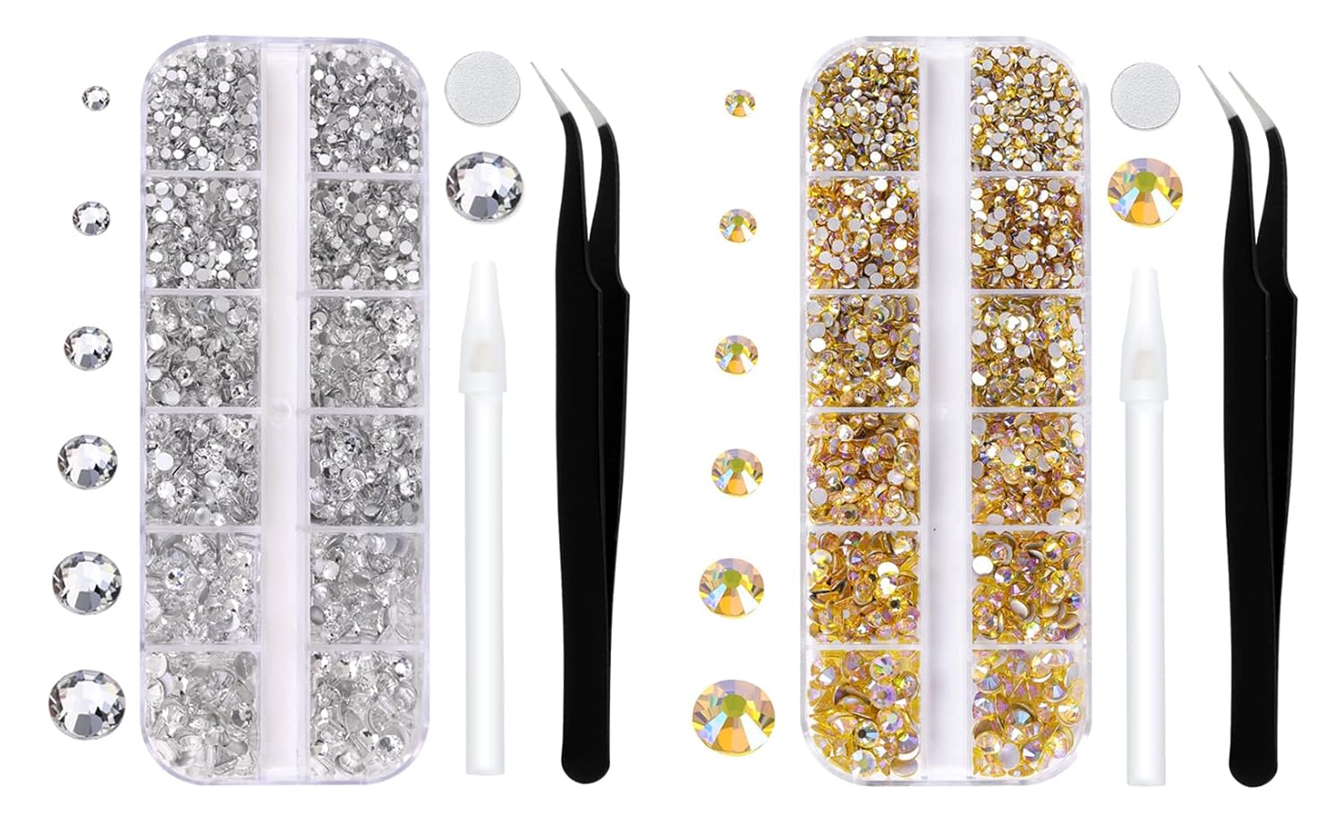 White and Yellow AB Flatback Rhinestones for Nail Craft,Makeup,Gemstones Rhinestones with Tweezers and Picking Pen