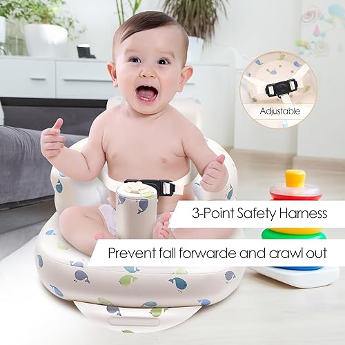 Miniatura 4 de Asiento inflable para bebés de 3 meses en adelante, arnés de 3 puntos para bebé, asiento de apoyo para bebé, silla de verano para sentarse, silla de