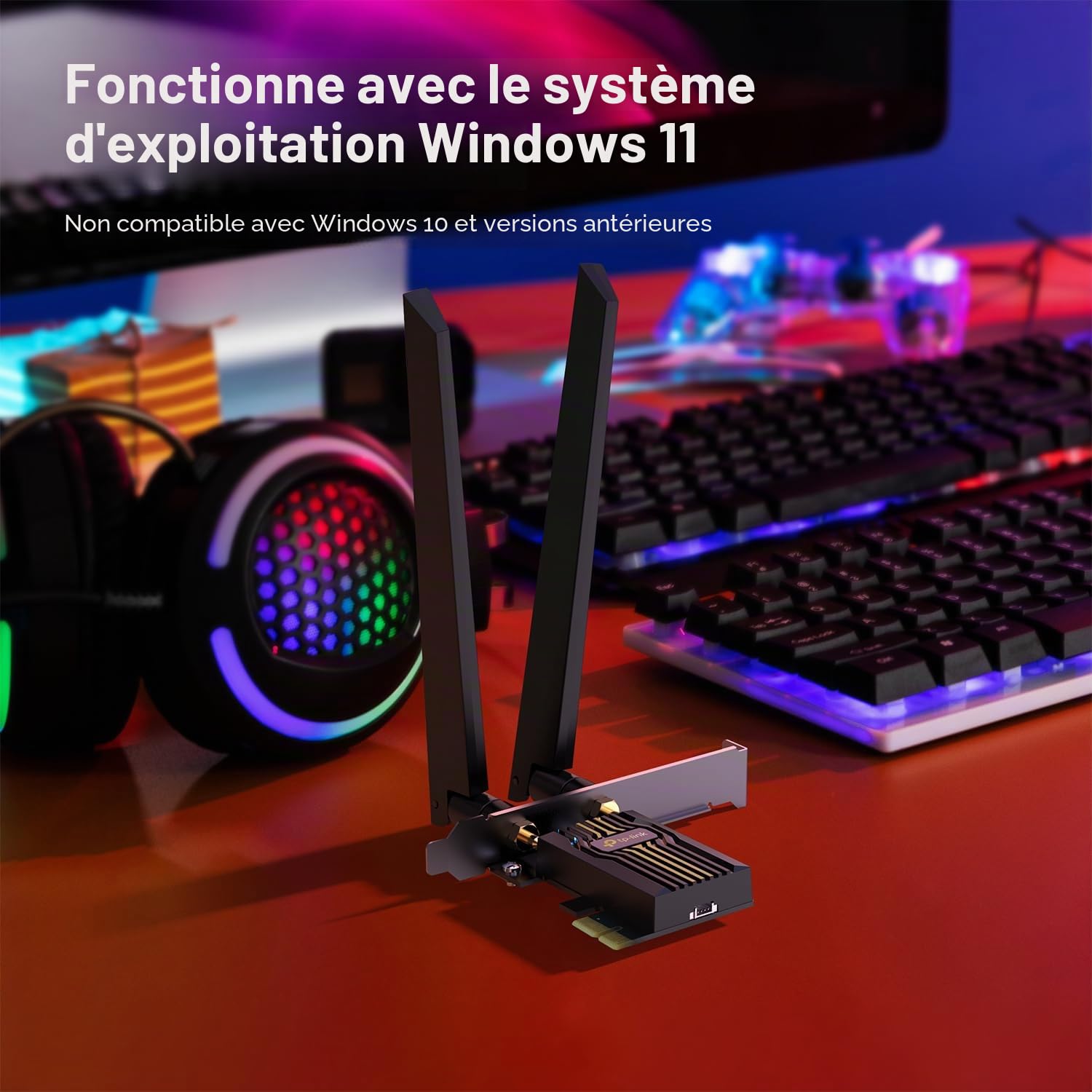 TP-Link - Carte Wi-FI 7 BE6500 PCIe WiFi pour PC de Bureau (Archer TBE400E) - Bluetooth 5.4, WPA3, tribande 2882Mbps, antennes multidirectionnelles et clé USB pour Une Installation Rapide (Uniquement