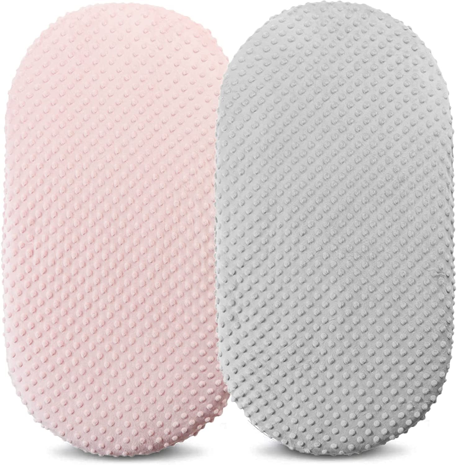 MIXDE 2 Pack Stretch Ultra Soft Fitted Bassinet Sheet Set. Bassinet Sheet Set,Ultra Soft Minky Cradle Sheets Universal Fitted Bassinet Pad/Mattress for Baby Boys Girls (Grey/Pink)