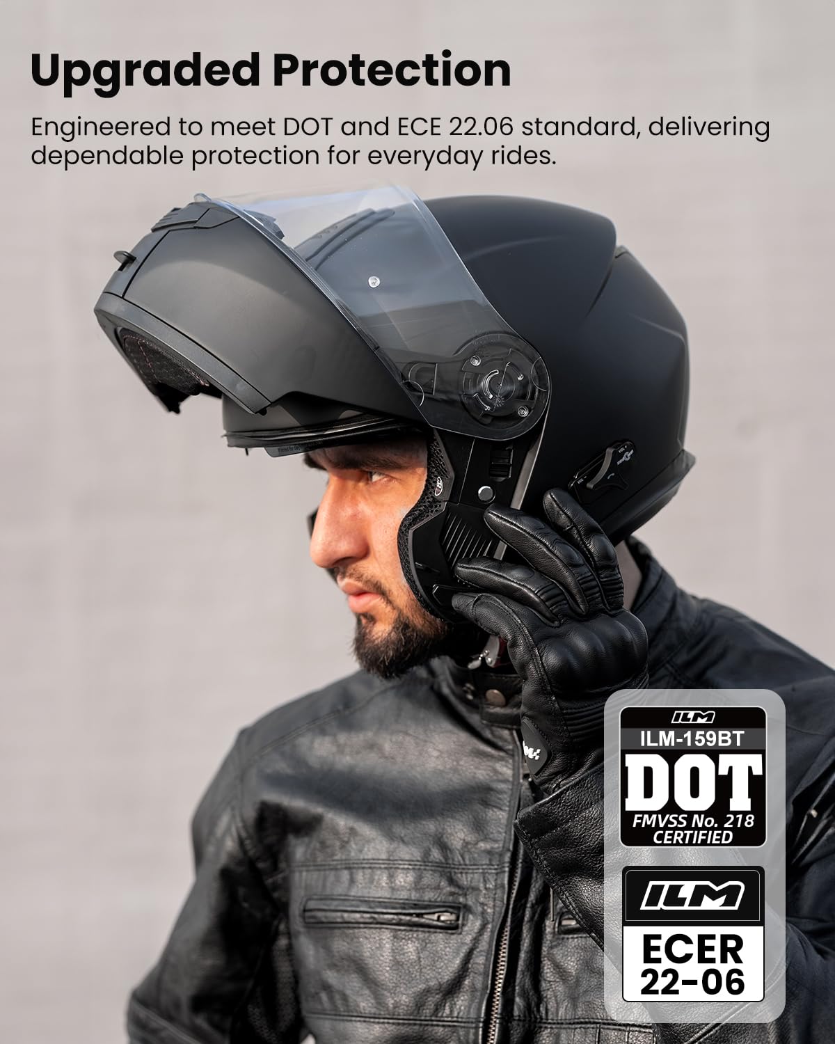 ILM Bluetooth Motorradhelm Klapphelm Modular Integralhelm Intercom für 2-3 Fahrer Doppelvisier mit Sturmhaube ECE22.06 Modell 159BT