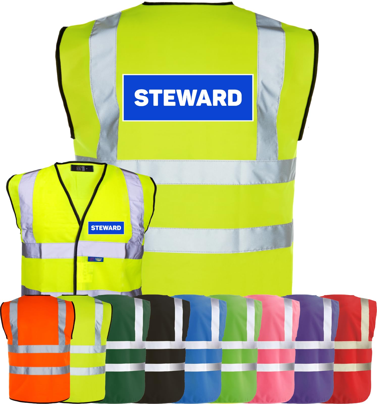 Corporate Togs STEWARD Printed Hi-Vis Vest - High Visibility Safety Waistcoat Tabard, Fastening and Fully EN471 | Personal Protective Equipment & Safety Vests