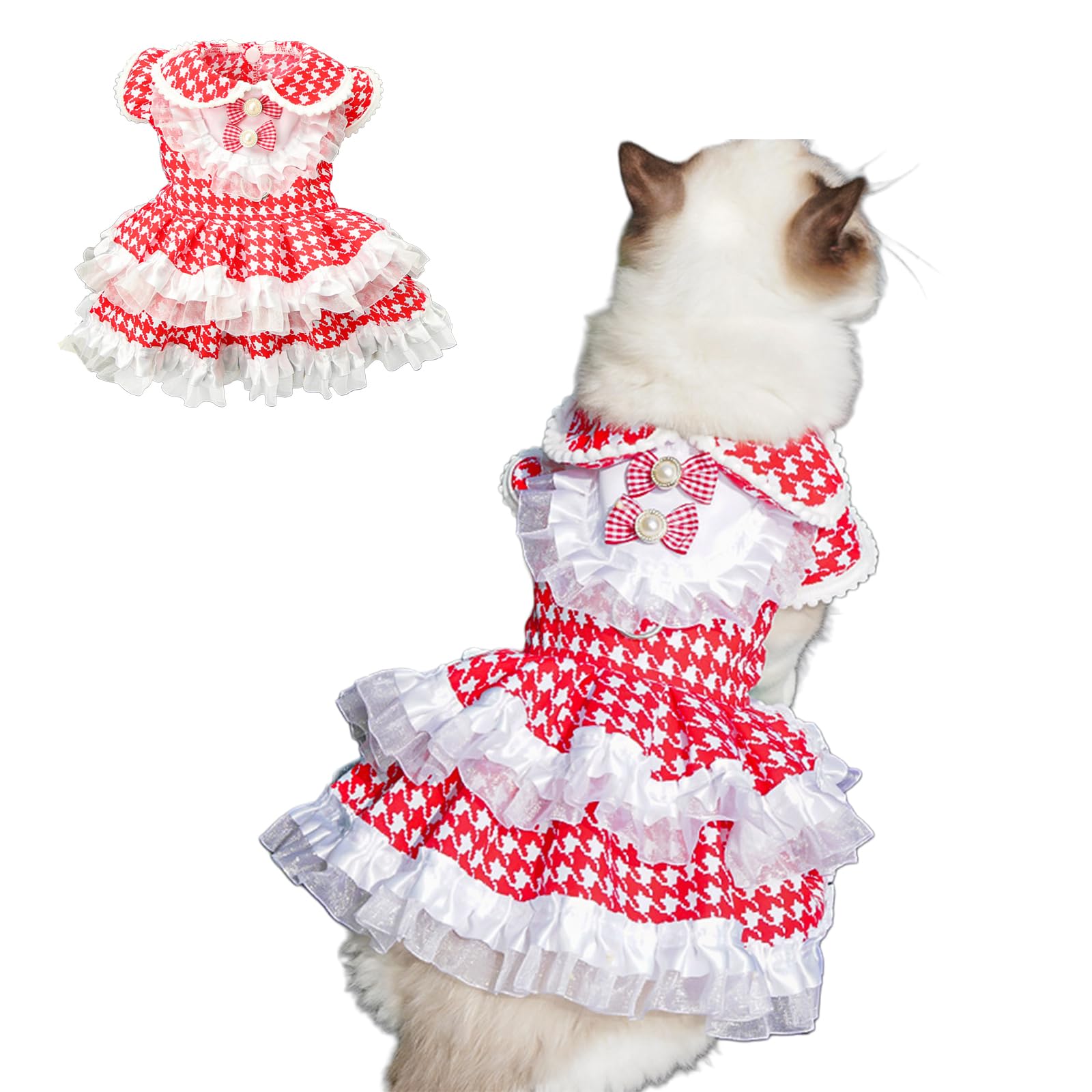 Robe pour chien gilet d'été à carreaux et jupe tutu rouge taille 5XL