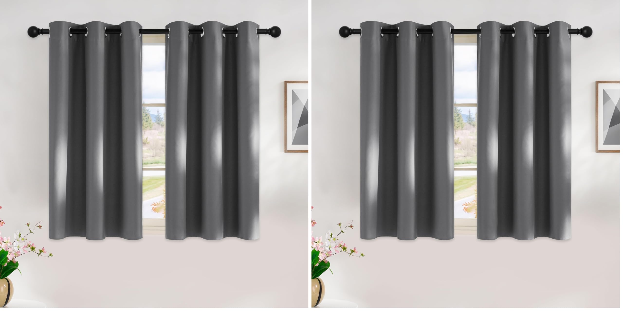 NICETOWN Grey Kitchen Blackout Short Curtain Panels for Bedroom, 45 Inch Long Thermal Insulated Grommet Top Blackout Draperies and Drapes (2 Panels, W42 x L45 -Inch, Grey) (Pack of 2)
