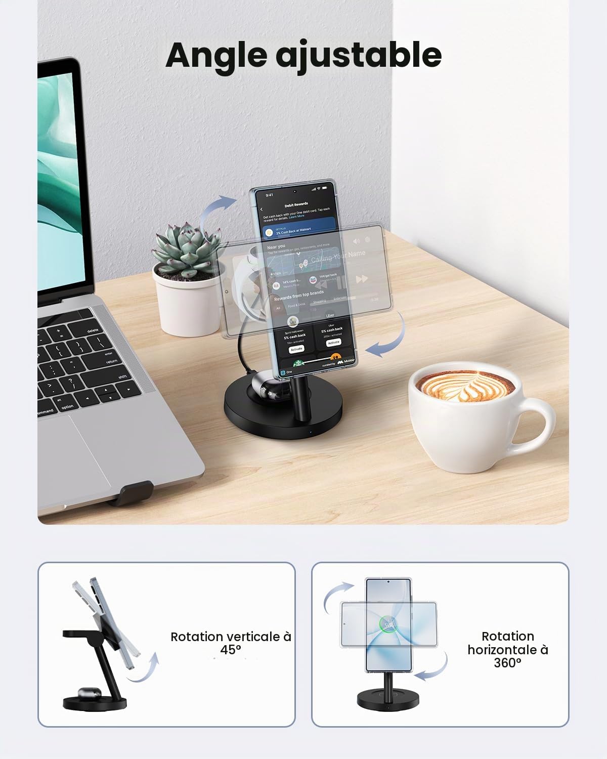 JoyGeek Chargeur Induction pour Samsung S26/S25, Chargeur sans Fil Qi2.2 25W Rapide, Station Magnétique 4-en-1 pour MagSafe, Galaxy S24 Ultra, Z Fold/Flip, Watch, Buds