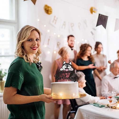 Miniatura 7 de Decoración de pastel de Husky de feliz cumpleaños, suministros para tartas de fiesta de cumpleaños para cachorros, suministros de fiesta de