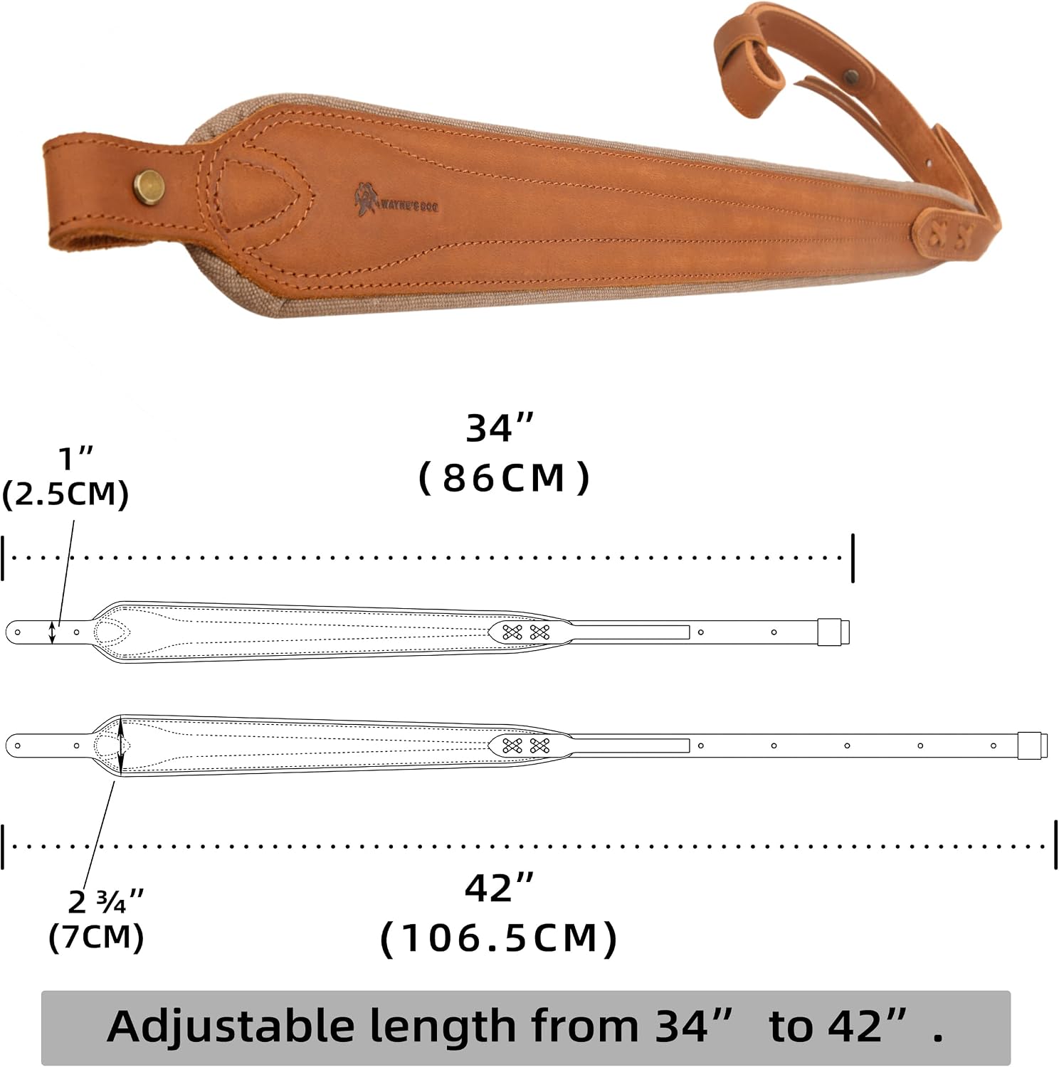 Tas Trost Durable Leather Rifle Sling, Adjustable Length Shotgun Shoulder Strap for Outdoor Hunting