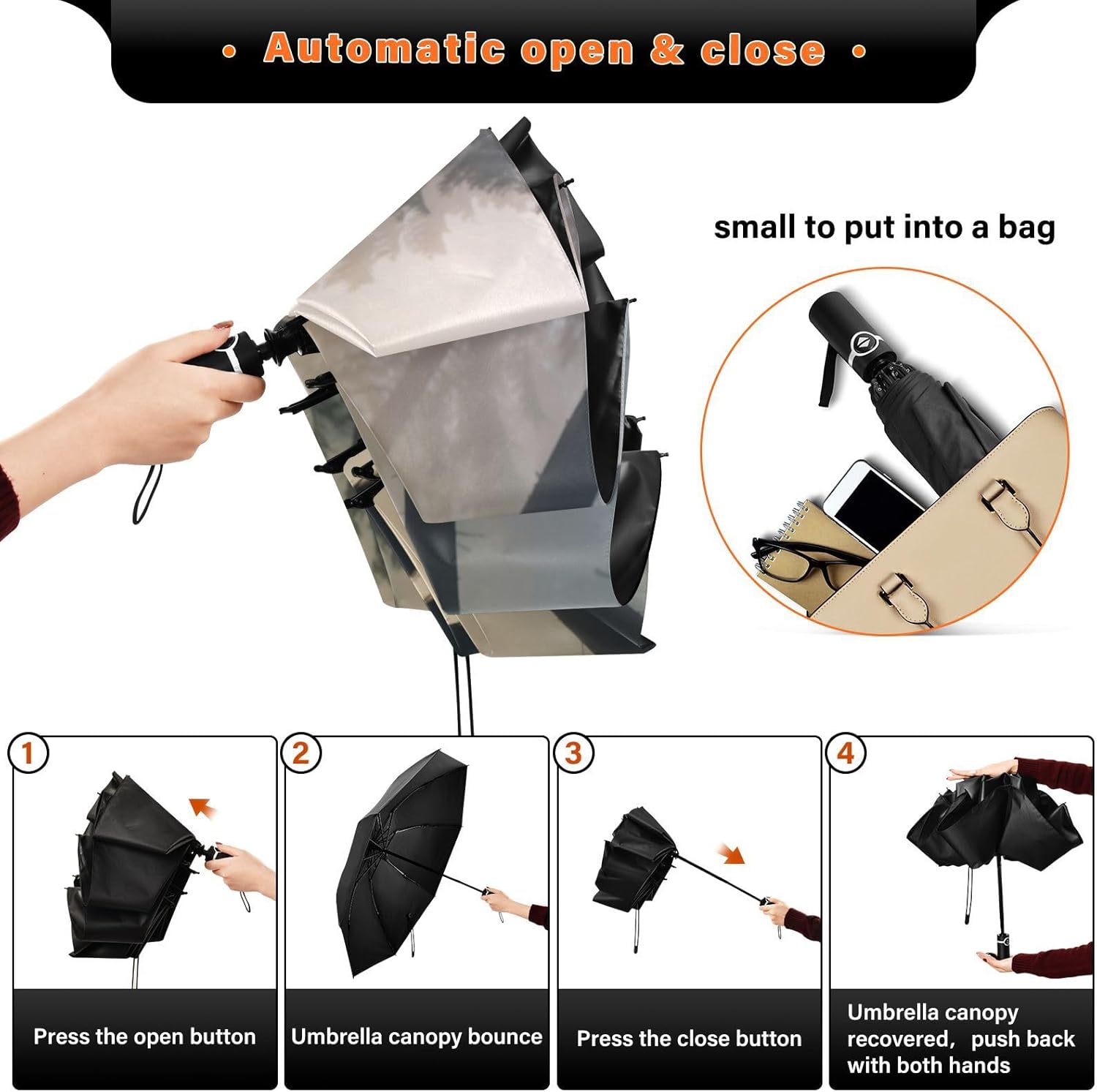 Silhouette Sasquatch Foggy UV Protection Umbrella Compact for Rain and Sun - Automatic Open and Close UPF 50+ Windproof Portable 46” Sun Umbrella for Women and Men