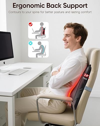 Miniatura 7 de Masajeador de espalda Shiatsu con calor masaje con rodillos hacia arriba y hacia abajo, masaje eléctrico de espalda para aliviar el dolor de tejido