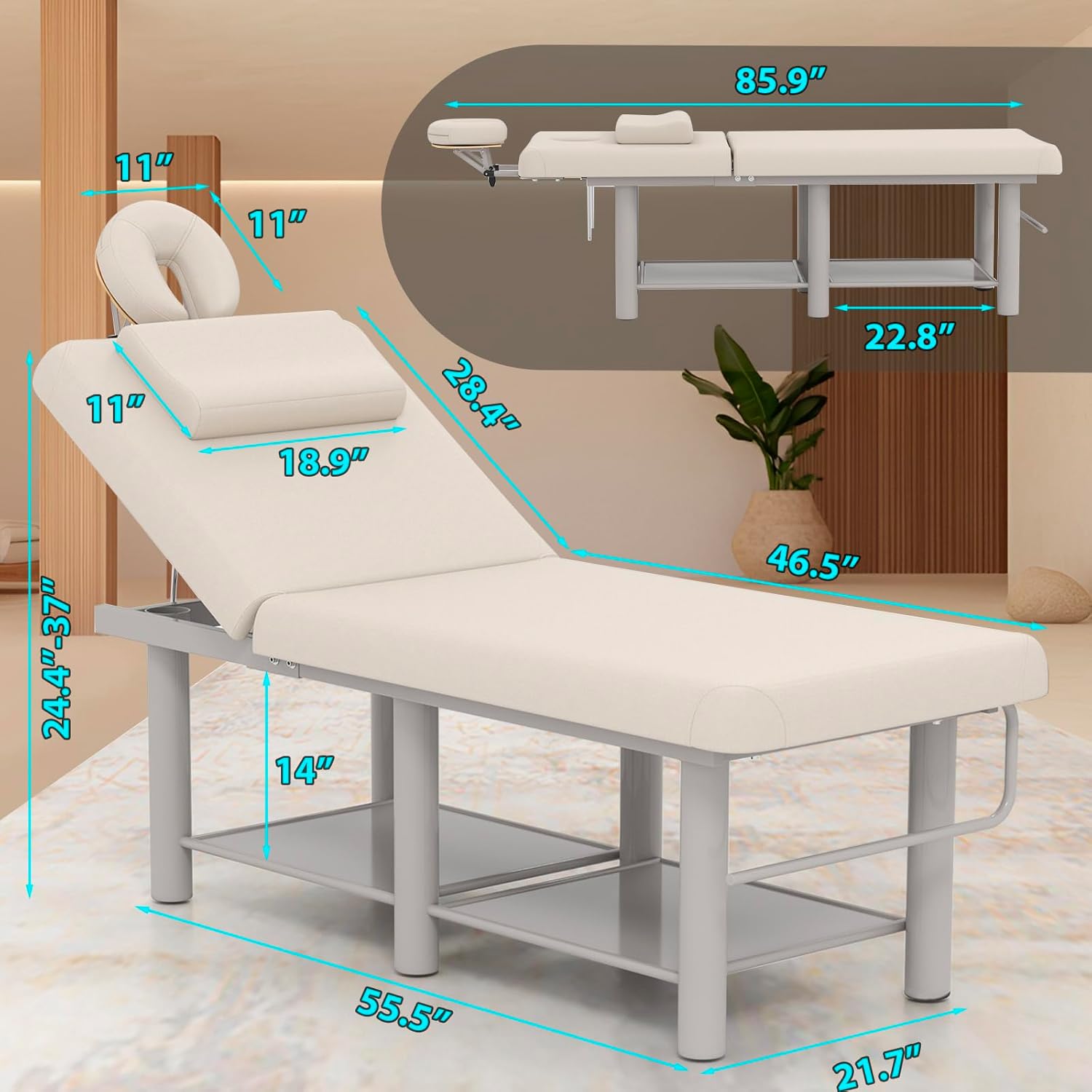 Professional Massage Table – Heavy Duty Adjustable Spa Bed with Open Face Hole & Headrest – PU Leather, Sturdy Metal Frame for Physical Therapy, Tattoo, Salon & Massage, Gray