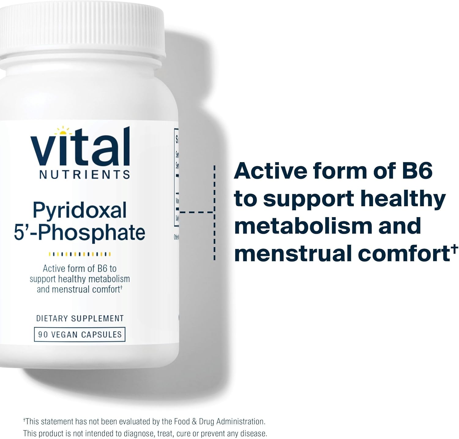 Vital Nutrients Pyridoxal-5 Phosphate - Activated Vitamin B6 - Methylated B6 for Metabolism, PMS, and Menstrual Support* - High-Potency P5P Supplement - Gluten, Dairy, Soy Free - 90 Capsules