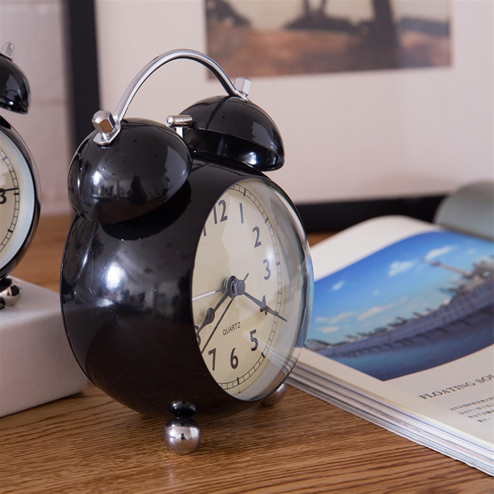 Sveglia Sunrise, retrò, Creativa, con Campana in Metallo, Orologio da Tavolo Semplice, Silenzioso, Luminoso, al Quarzo, Sveglie Silenziose da Comodino, Nero
