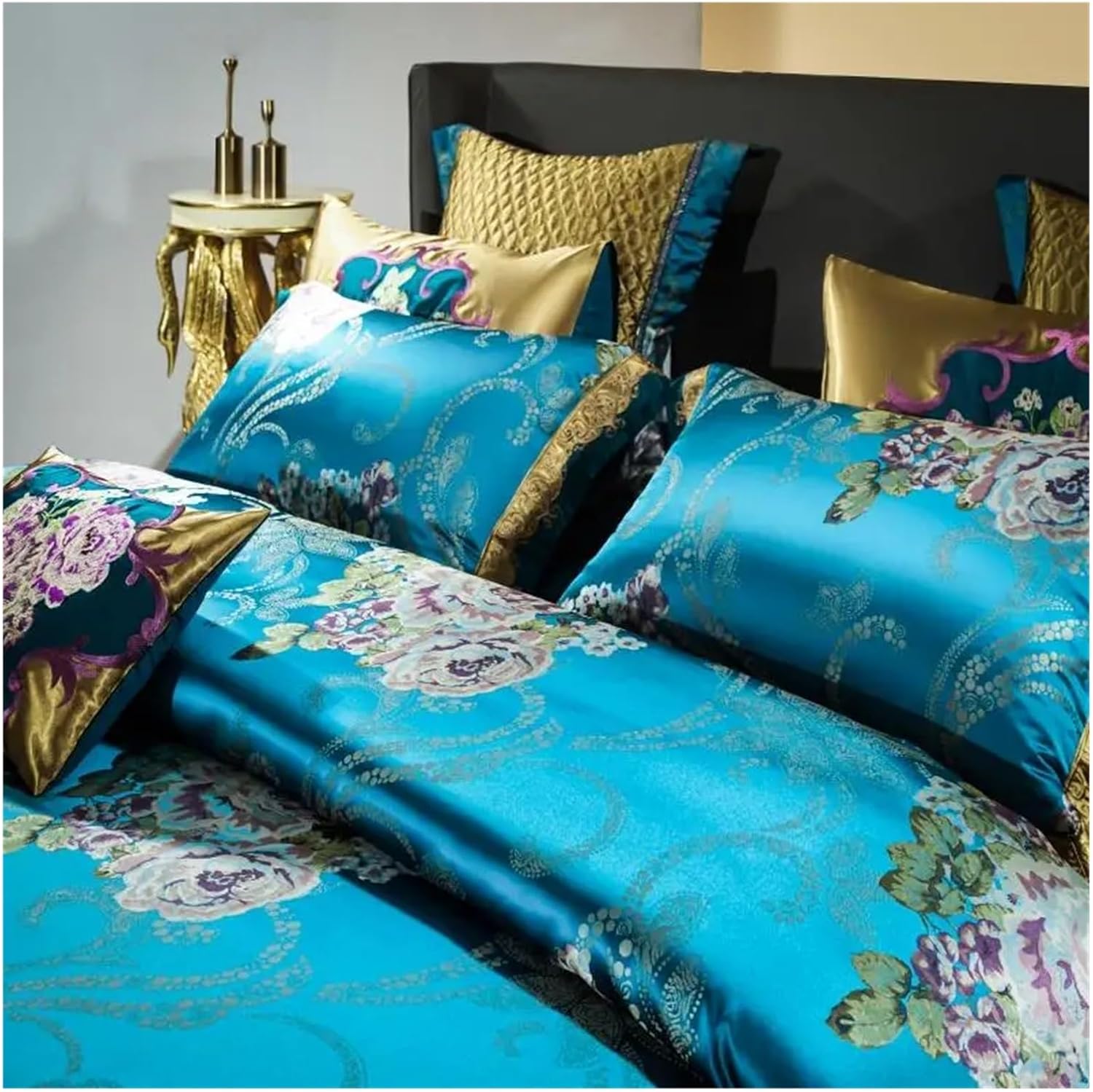 Silver Gold Color King Queen Size Bed Set Satin Jacquard Cotton Luxury Royal Bedding Set Bed Sheet Set Duvet Cover Bedlinens,Bed