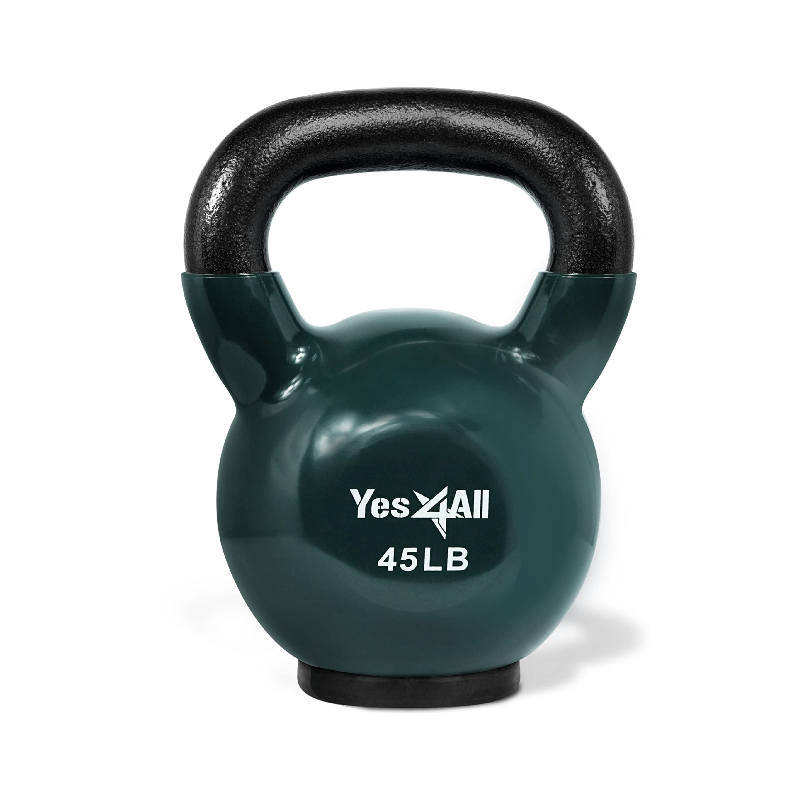 Yes4All Vinyl Coated Kettlebell With Protective Rubber Base, Strength Training Kettlebells for Weightlifting, Conditioning, Strength & Training (45LB - Midnight)
