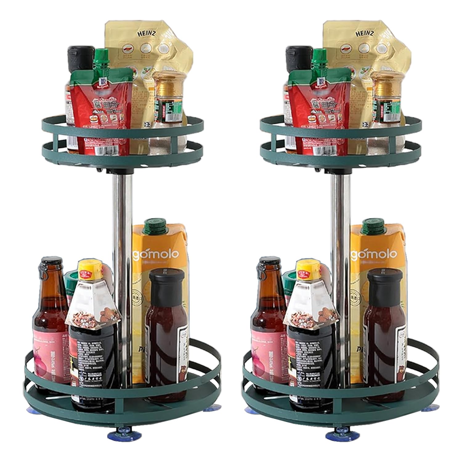 Kuber Industries 2-Layer Rotating Spice Rack|Circular Shelf For Cabinet Countertop|360-Degree Rotable Kitchen Trolley|Fruit Basket Pack of 2 (Dark Green) (B0CMXJZ58T) Amazon Price History, Amazon Price Tracker