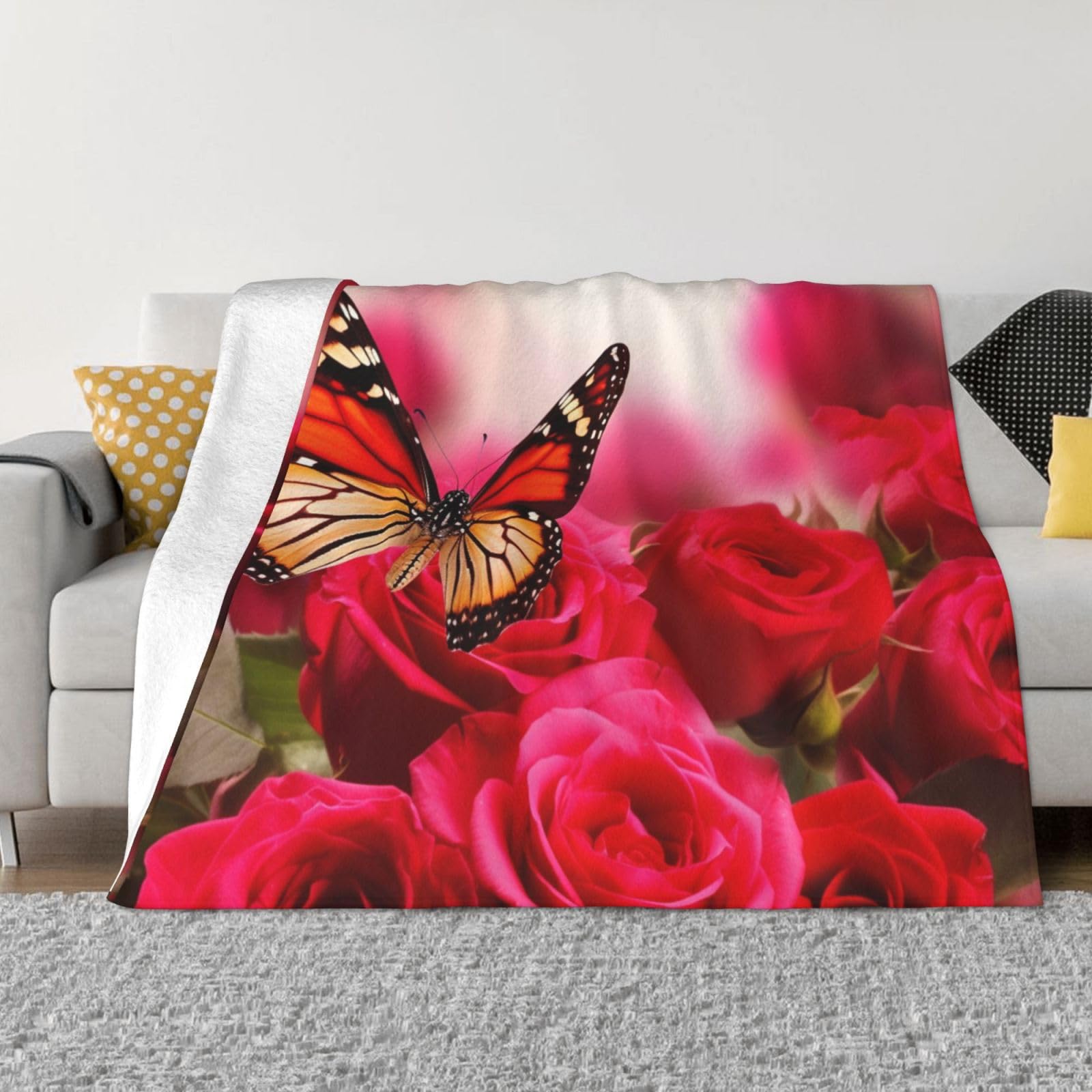 Couverture polaire en flanelle imprimée roses rouges 152x127 cm pour lit et canapé