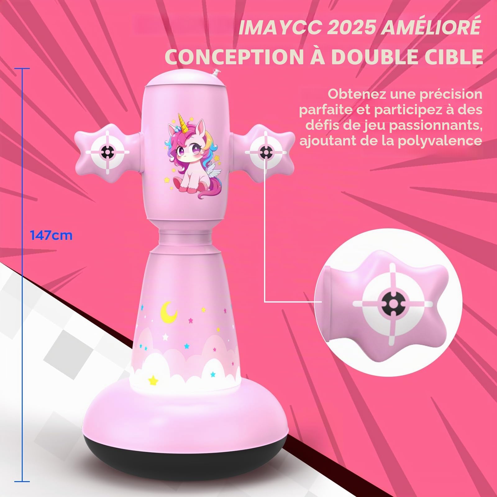 Sac de Frappe Gonflable pour Enfant de 3 à 8 Ans, 147 cm, avec 2 objectifs et Gants de Boxe pour Enfants, Pompe, punchingball pour Enfants pour Noël ou Cadeau d'anniversaire pour garçons et Filles