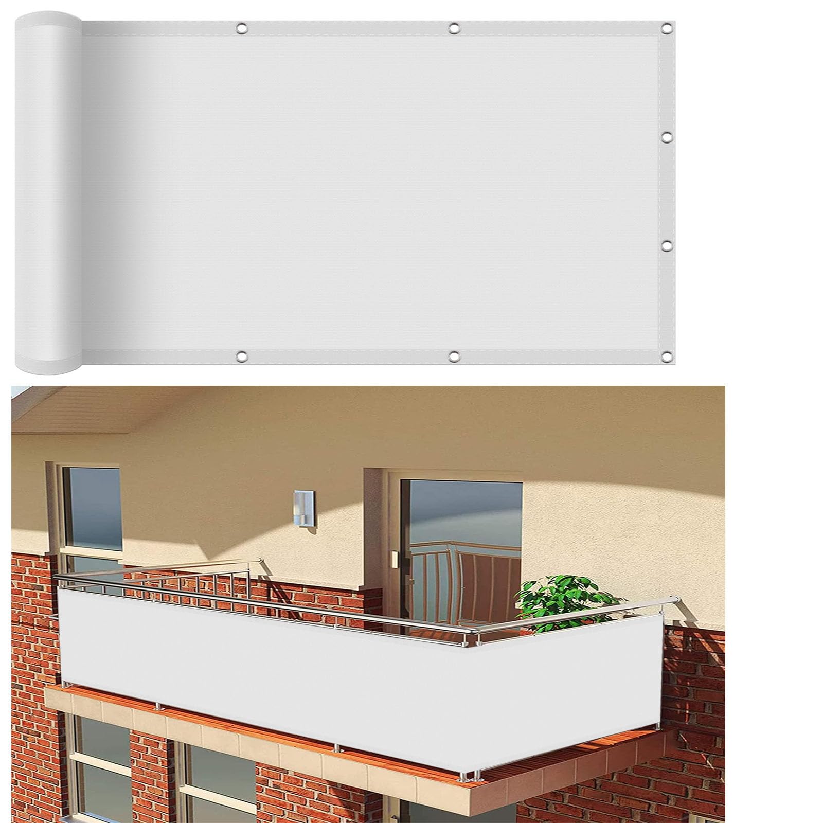 Sonnensegel Sonnenschutz Windschutz 185 x 500 cm UV Schutz, Reißfest Wetterfest, mit Seil wasserdichte Sonnensegel Rechteckig Sonnenschutz Schatten, Für Balkon Garten, Weiß