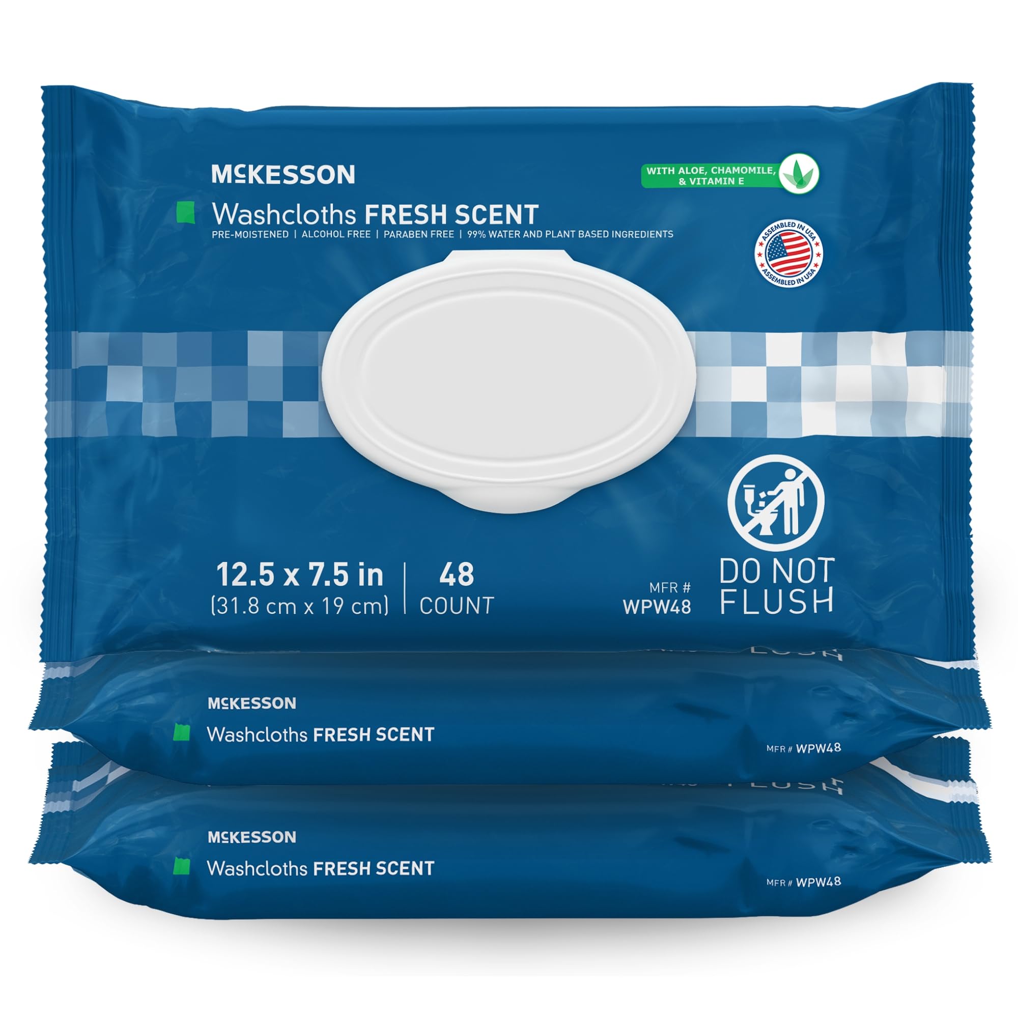 Washcloth Wipes for Adults, Scented (3 Pack, 144 Washcloths) Disposable Wash Cloths for Body - No-Rinse Formula with Snap Lid - Good for Incontinence and Elderly - 48 Wipes Per Pack