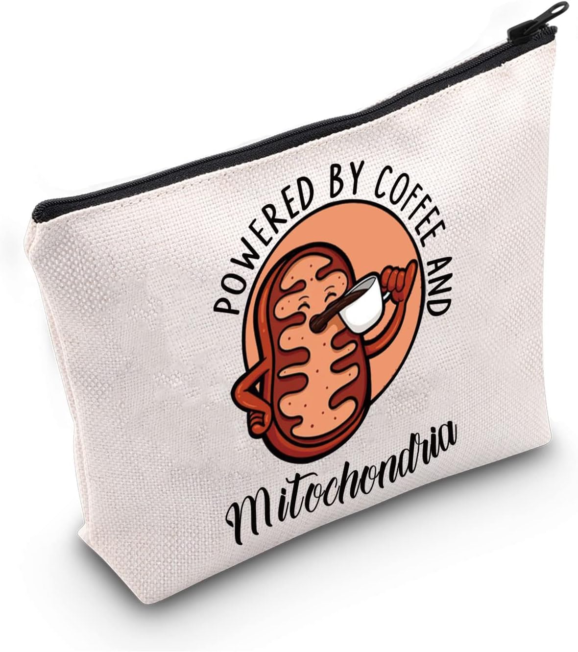 G2TUP Caffeine Lovers Gift Powered By Coffee And Mitochondria Makeup Bag Chemistry Student Gift Lab Tech Gift Biology Teacher Gift Zipper Travel Bag (Powered By Coffee White Bag)