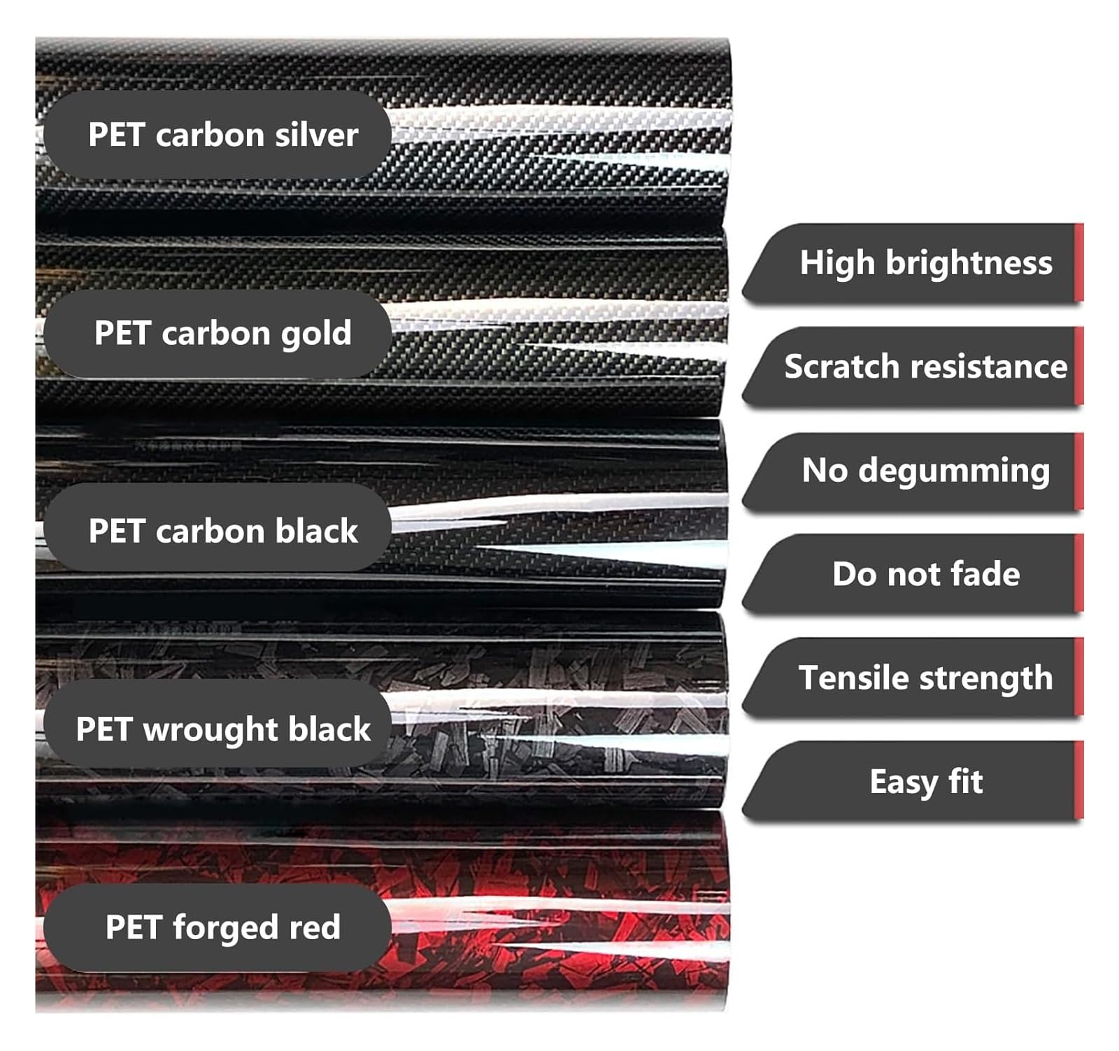 Rotolo di pellicola in vinile forgiato in fibra di carbonio PET lucido autoadesivo 30/50/150x100/300 cm for auto/moto(Black,30 * 100cm)
