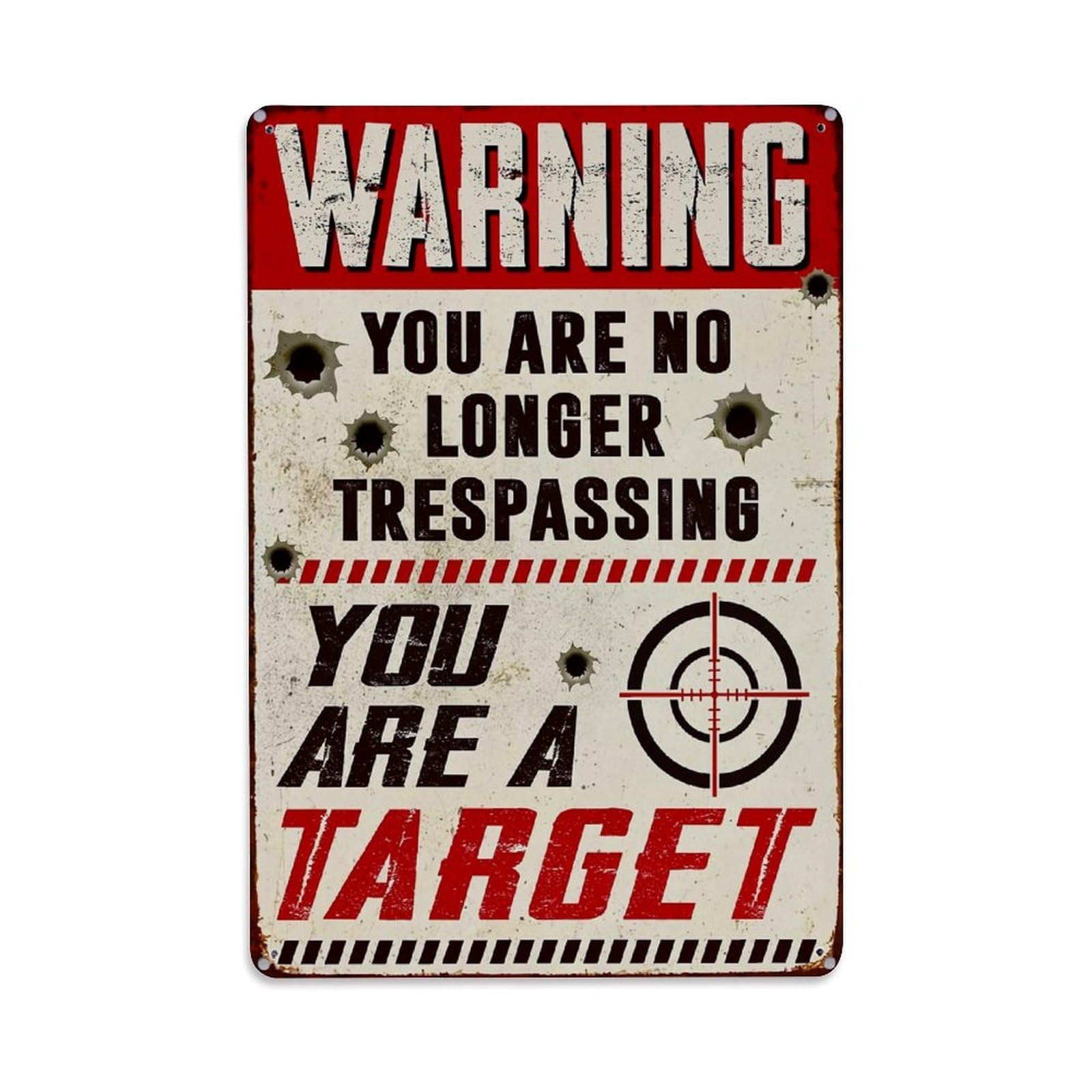 Warning Trespassing Target Sign Pattern Retro Metal Tin Sign, Vintage Decor Art Poster for Bar, Home, Man Cave, Kitchen, Laundry Room Gift 8x12Inch