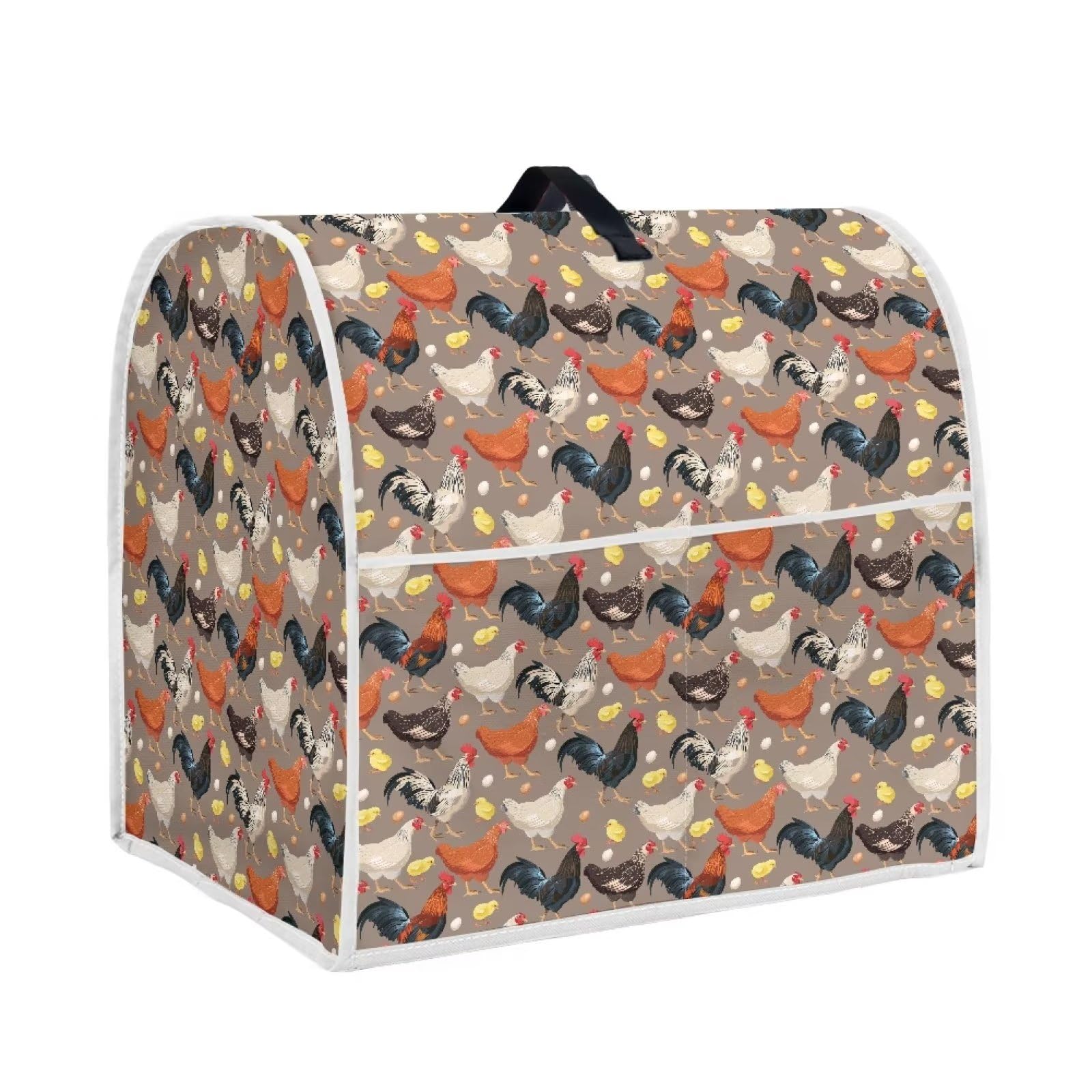Goronwyfloyd Rooster Pattern Kitchen Air Fryer Dust Cover Compatible With 6-8 Quart Mixers, Toasters Kitchen Aid Dust Cover with Side Pocket