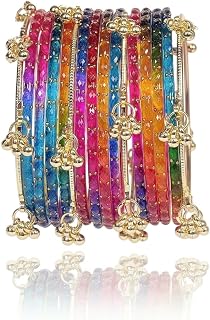 KHUSHA CREATIONS Multicolor Ghungroo Bangles Set for Women Colorful Ethnic Churi Set Lightweight Traditional Bangles for G... Price In India