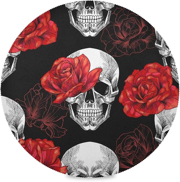 JUMBEAR Skull Placemats Round Table Mats Non-Slip Washable Heat Resistant Waterproof Placemat For Kitchen Dining Coffee Table Decoration 15.4"1PCS
