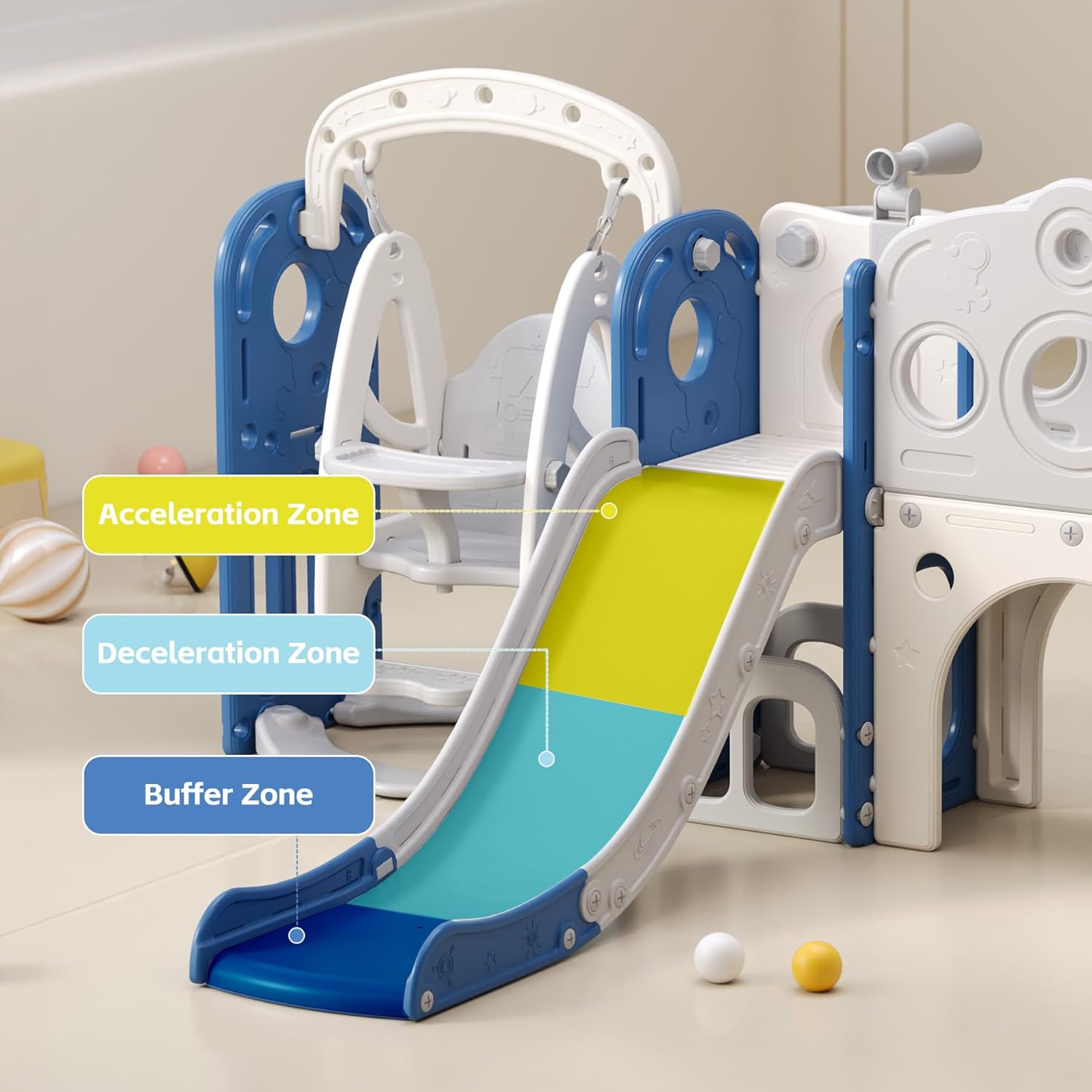 Toddler Slide and Swing Set for 1-3, 9 in 1 Kids Indoor Outdoor Playset, Baby Playground with Basketball Hoop, Telescope