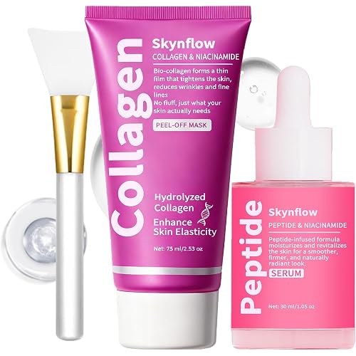 Collagen Face Mask + Plumping Peptides PDRN Serum, Overnight Hydrolyzed Peel-Off Mask, Niacinamide Restoring Skincare Set, Reduce Wrinkles, Tighten Fine Lines, Even Skin Tone (1 Set)