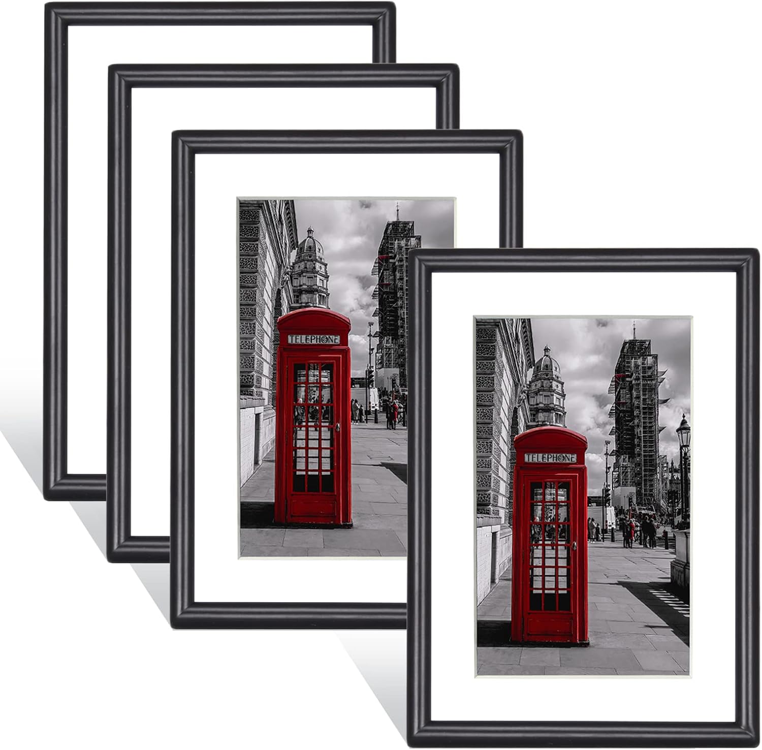 Buy 4x6 Picture Frame Black Matte Thin Modern Metal Set of 4, for