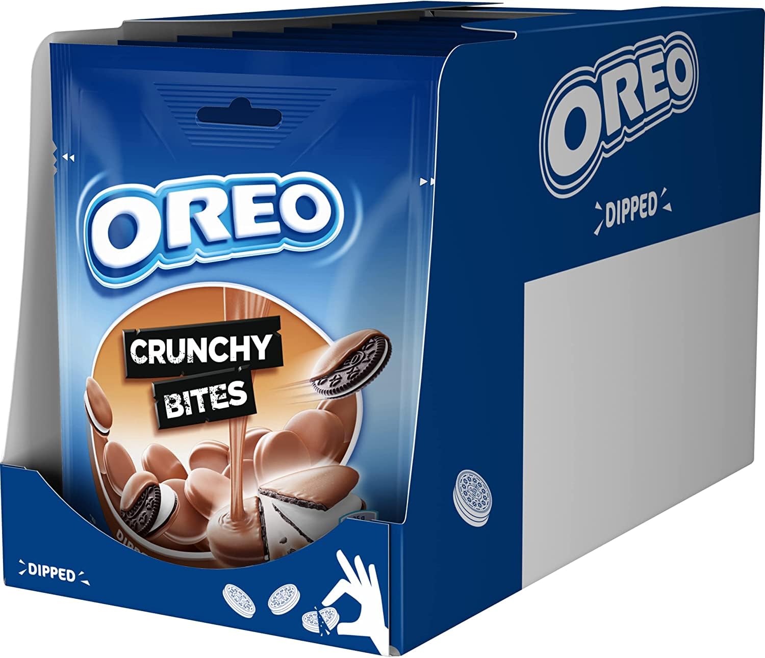 Oreo Crunchy Bites Mini Galletas de Cacao Rellenas de Crema Sabor Vainilla y Cubiertas de Chocolate con Leche 110g - Pack de 8