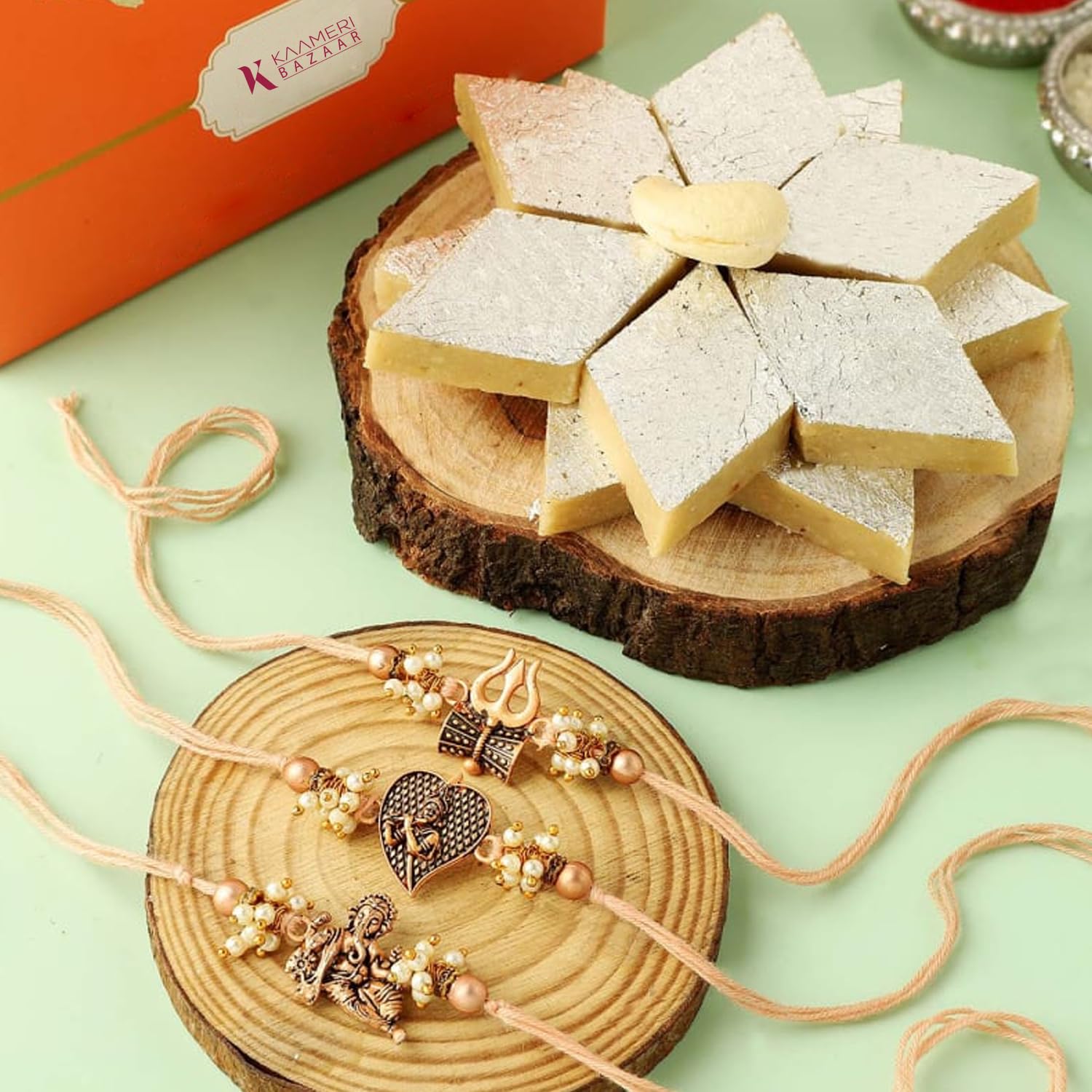Kaameri Bazaar Divine Antique Pearl Rakhi for brother with sweets with Rakshabandhan Greeting Card and Kaju Katli 200 gm for Brother, Bhai (B0D5VGL7PT) Amazon Price History, Amazon Price Tracker
