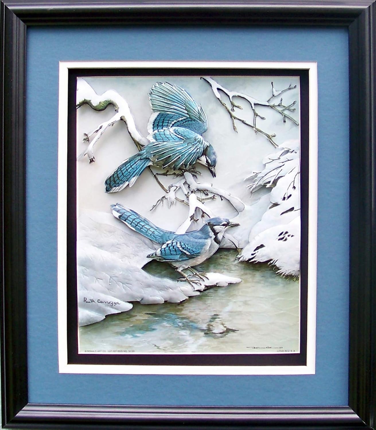 Blue Jay Birds in Winter Snow - Paper Tole 3D Decoupage Craft Kit Size 16x20 inches 6188 (The Additional Pictures Show Examples This Craft Kit Assembled and Framed in a Shadow Box Frame)