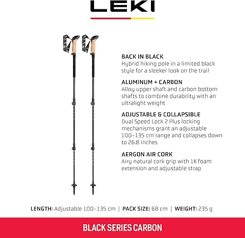 Miniatura 3 de LEKI Black Series - Bastones ligeros ajustables de carbono para senderismo y senderismo