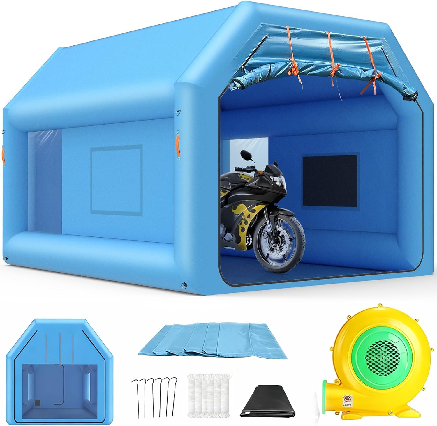Inflatable Paint Booth, 13 x 10 x 9 FT Portable Paint Booth Spray Paint Tent with Air Filter System & Blower for DIY Spray Car Truck Motorcycle Garage Auto Part Painting
