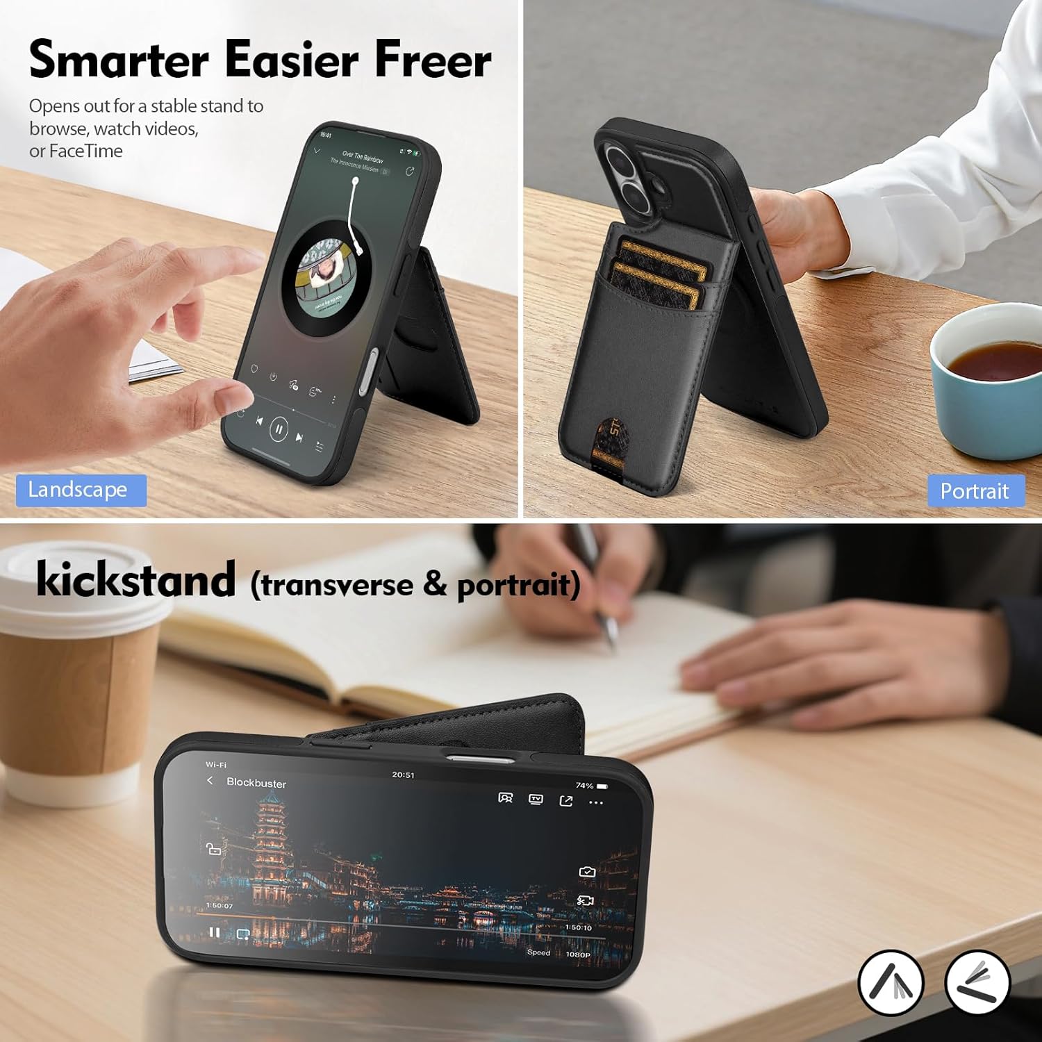 Compatible with Magsafe for iPhone 17 Wallet Case with Card Holder Kickstand RFID Blocking Flip Cover Credit Card Slots PU Leather Men Women,Phone Case for Apple 17 6.3",Black - Image 5