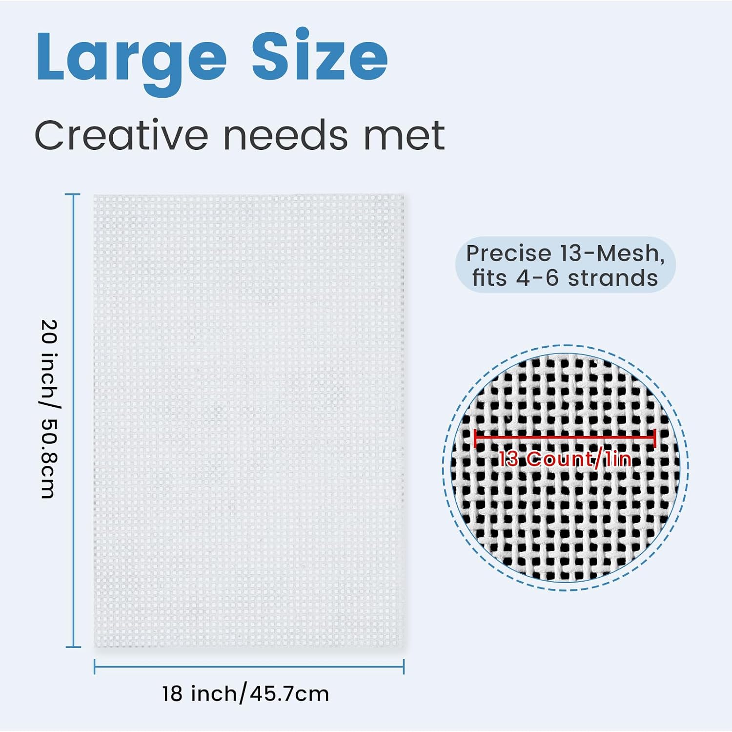 13 Mesh Needlepoint Canvas, 20"X18" White Pure Cotton Blank Needlepoint Canvas, Stiff Blank Canvas for Needlepoint Embroidery Cross Stitch, Suitable for Beginners