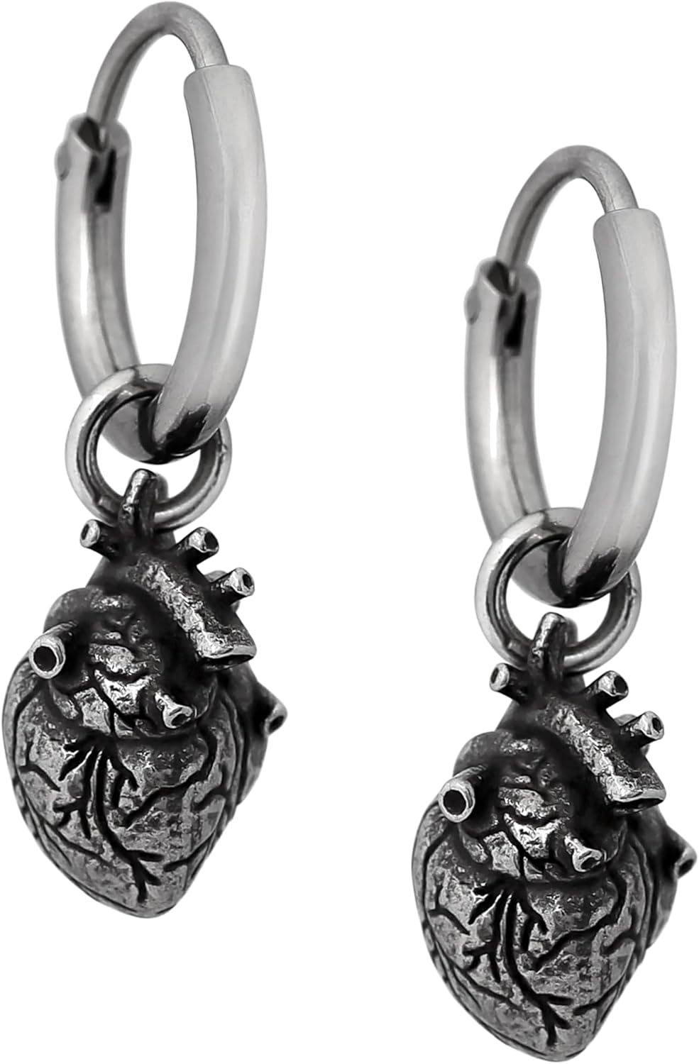 HAQUIL Stainless Steel Gothic Punk Anatomical Heart Dangle Drop Earrings Jewelry Gift for Men and Women