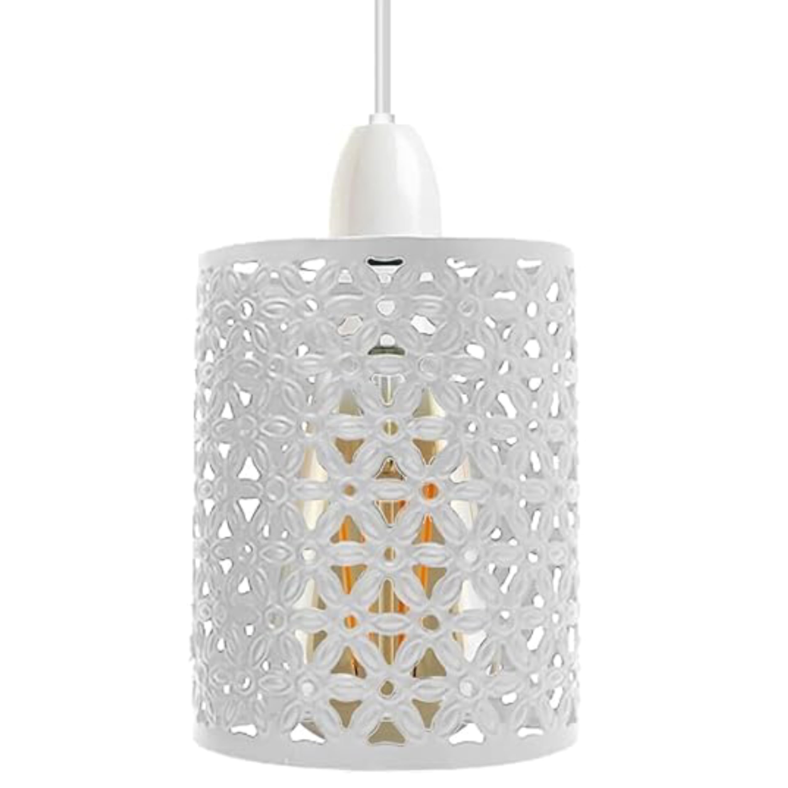 White Pendant Light Shade Metal Drum Shaped Wire Cage Industrial Easy fit Ceiling Indoor Lampshade for Kitchen Living Room Corridor