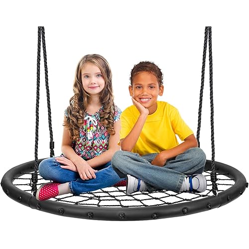Sorbus Saucer Tree Swing- Kids Outdoor Disc Round Swing - 40" Heavy Duty 220lbs Seat- Easy Install Flying Saucer Web Circle Swing- Perfect for Gift,Playground, Birthday, Xmas, IndoorOutdoor Tire Swing