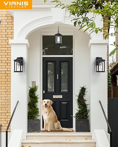 Miniatura 52 de VIANIS Luces negras para exteriores del atardecer al amanecer para casa, paquete de 2 luces de pared al aire libre, luces de porche impermeables